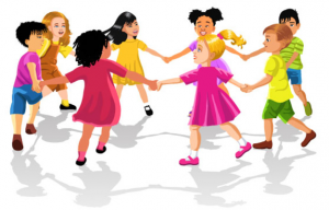 A computer-generated image of children dancing